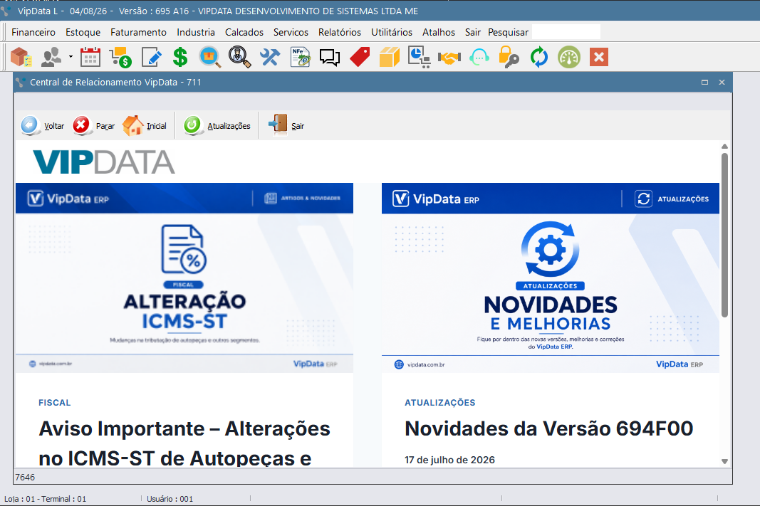 Tela do ERP VipData